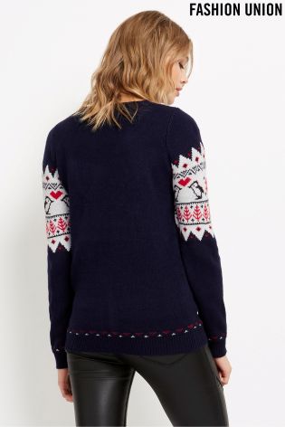 Fashion Union Kissing Penguin Novelty Jumper